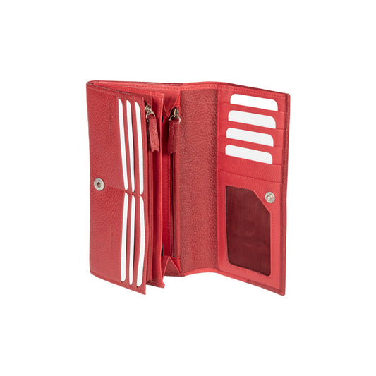 RB12129V | Women's wallet in genuine full grain leather, dollar/light grain. Red color. RFID protection. Size when closed: 18.5 x 10 x 3 cm. Packaging: gift box bottom/cover-1