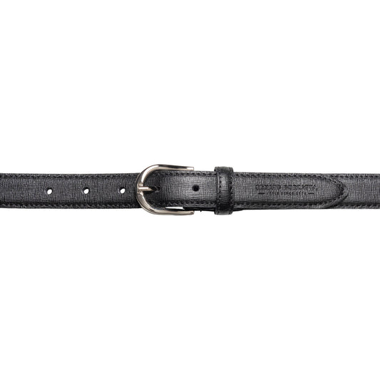RB4016A | Women's Belt Made in Italy in Genuine Saffiano Leather. Polished Silver Buckle. Color: Black. Dimensions: 115 x 2.5 x 0.5 cm (waistline 100 cm)-1