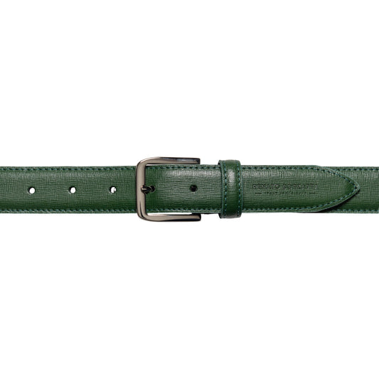 RB4017E | Women's Belt Made in Italy in Genuine Saffiano Leather. Polished Silver Buckle. Green. Dimensions: 115 x 3.0 x 0.5 cm (waistline 100 cm).-1