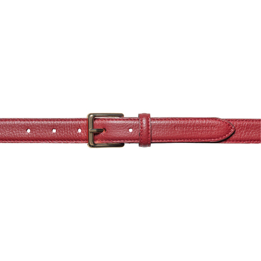 RB4022Q | Women's Belt Made in Italy in Genuine Dollar Grain Leather. Polished Gold-Finish Buckle. Ruby Color. Dimensions: 115 x 2.5 x 0.5 cm (waistline 100 cm)-1