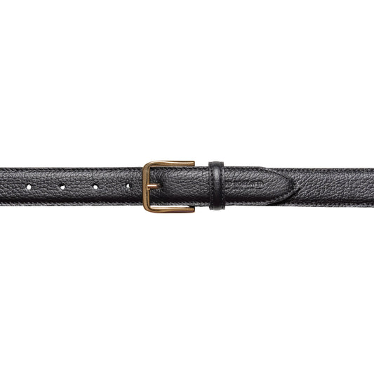 RB4023A | Women's Belt Made in Italy in Genuine Dollar Grain Leather. Polished Gold-Finish Buckle. Color: Black. Dimensions: 115 x 3.0 x 0.5 cm (waistline 100 cm)-1