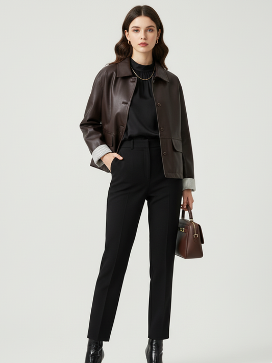 Retro PU Leather Jacket For Women, Brooklyn Heights, BYMANYC New York.-1