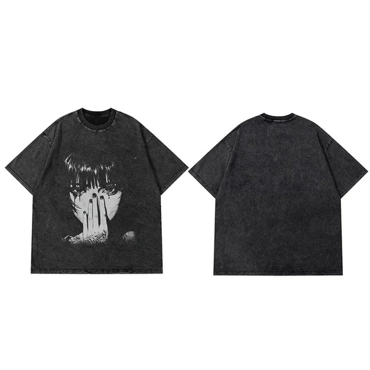 Hip Hop Washed Graphic T Shirt Men Streetwear Cotton Loose Fit-1