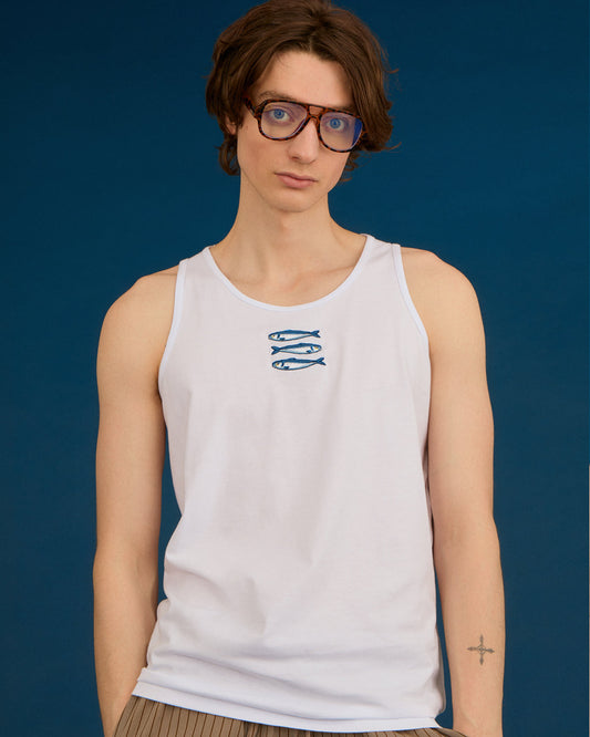 Sardines Embroidered Organic Cotton Tank Top-1