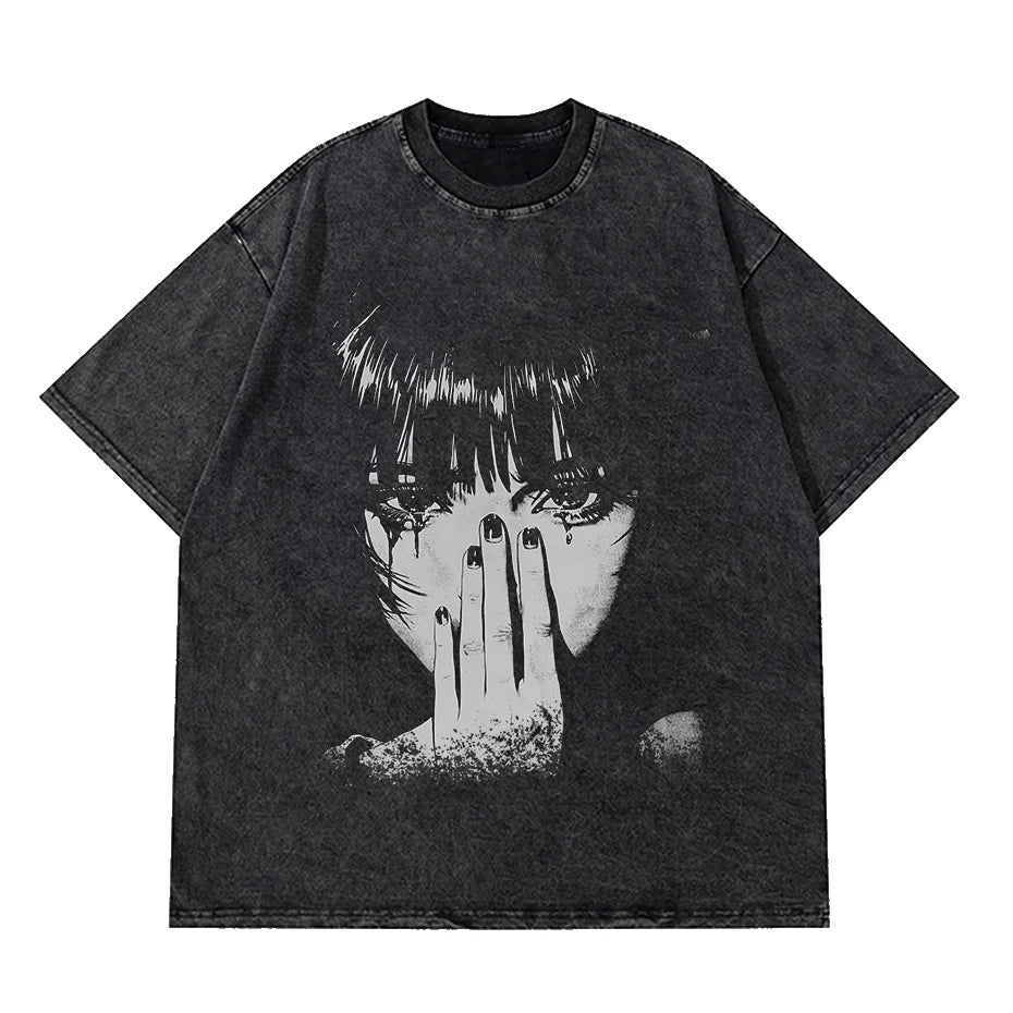Hip Hop Washed Graphic T Shirt Men Streetwear Cotton Loose Fit-2