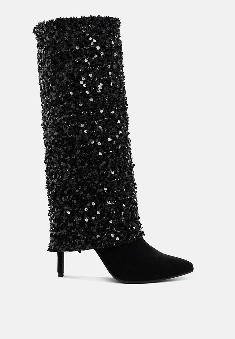 Sin City Sequinned Fold-Over Calf Boots