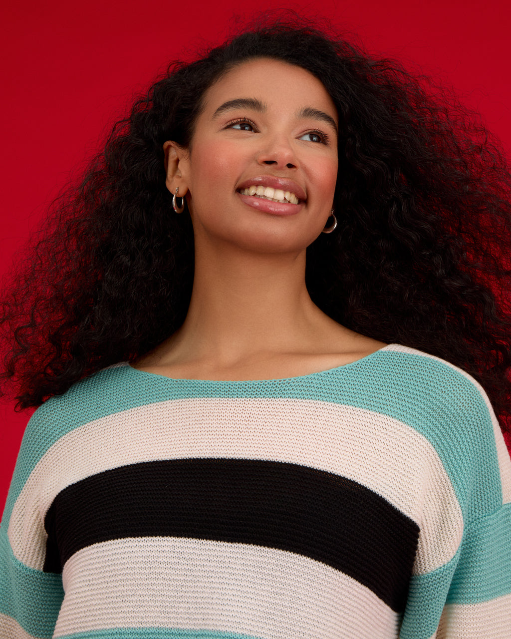 Striped Dropped Shoulder Top Blue & Black-2