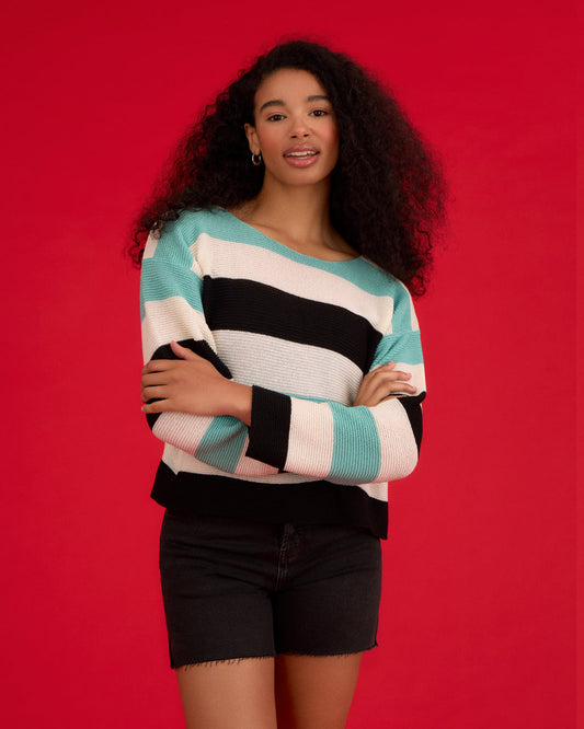 Striped Dropped Shoulder Top Blue & Black-1