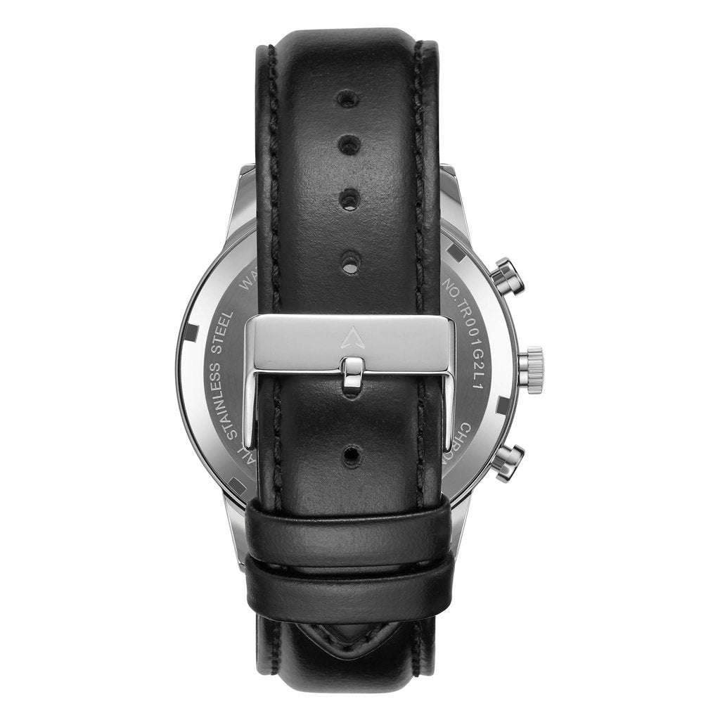 Trnda Men's Stainless Steel Watch, Black Leather Band | Trn-43db-4