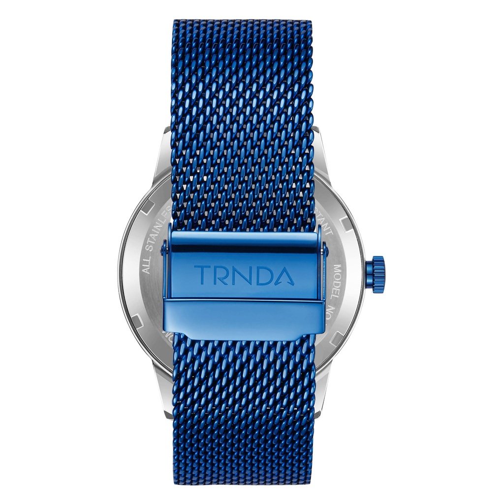 Trnda Men's Stainless Steel Watch, Blue Mesh Band | Trnda-43mm-4