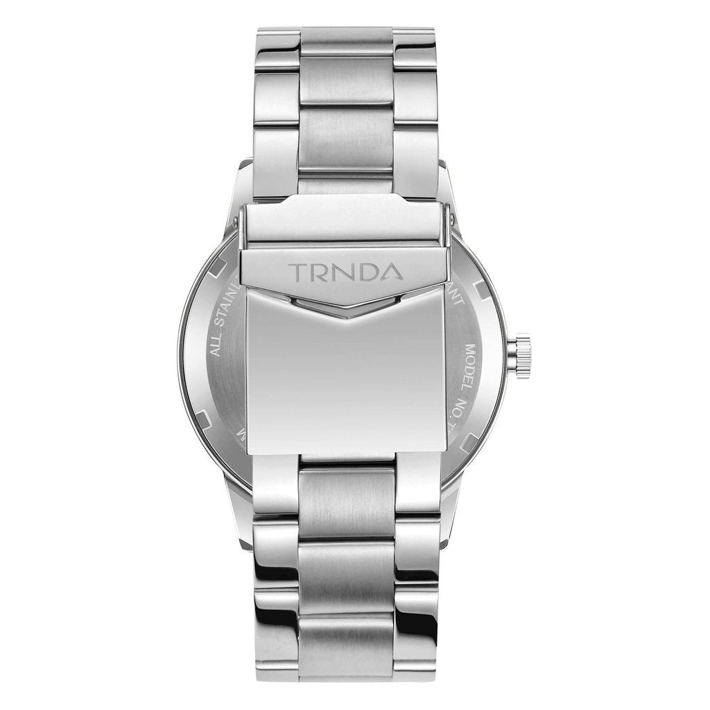 Trnda Men's Stainless Steel Watch, Blue Dial | Trnda-43mm-Silver-4