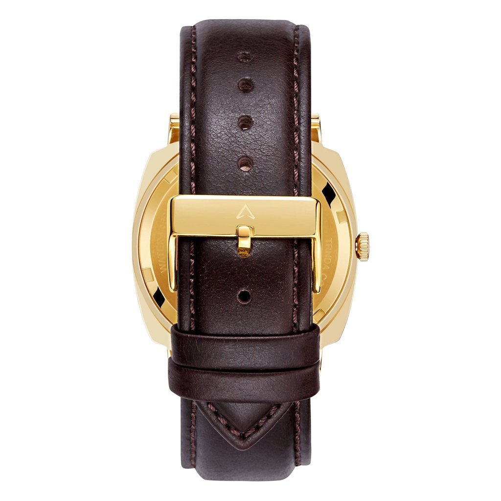 Trnda Men's Gold Stainless Steel Watch, Brown Leather | Trn-001-4