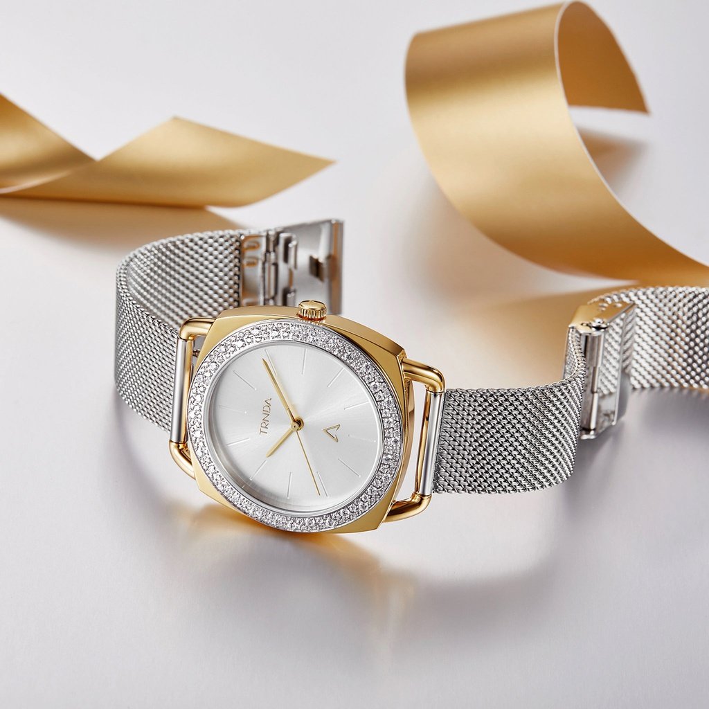 Trnda Women's Stainless Steel Gold Watch, Silver Dial | Trnda-W35.8-4
