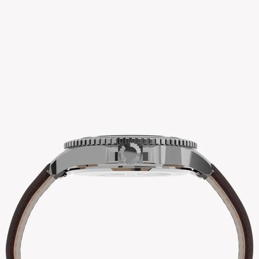 Timex Men's Brown Leather Watch, Blue Dial | Tw2u13000-1