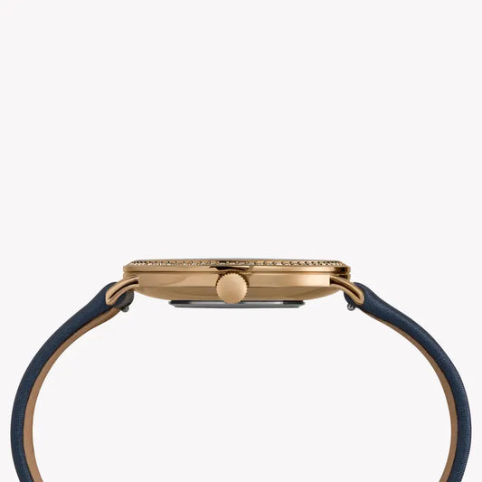 Timex Women's Blue Leather Watch, Brass Case | Tw2u40800-1