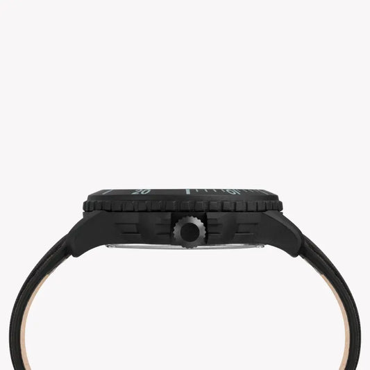 Timex Men's Black Leather Watch, Black Dial | Tw4b14700-1