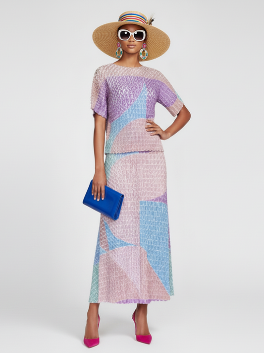 Two-Piece Suit with Color Contrast Top and Pleated Skirt For Women, Midtown, BYMANYC New York.-1