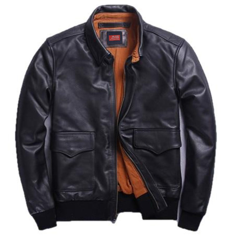 US A2 Flight Mens Bomber Genuine Leather Jacket-3