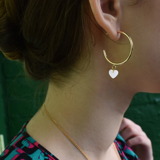 White heart shell pearl hoop earrings, minimalist earrings | by Ifemi Jewels-1