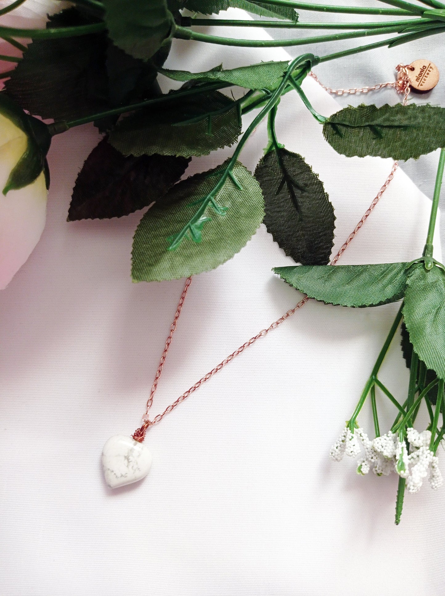 White Howlite Rose Gold necklace, White and Pink Gemstone Necklace, Bloom Collection | by nlanlaVictory-4
