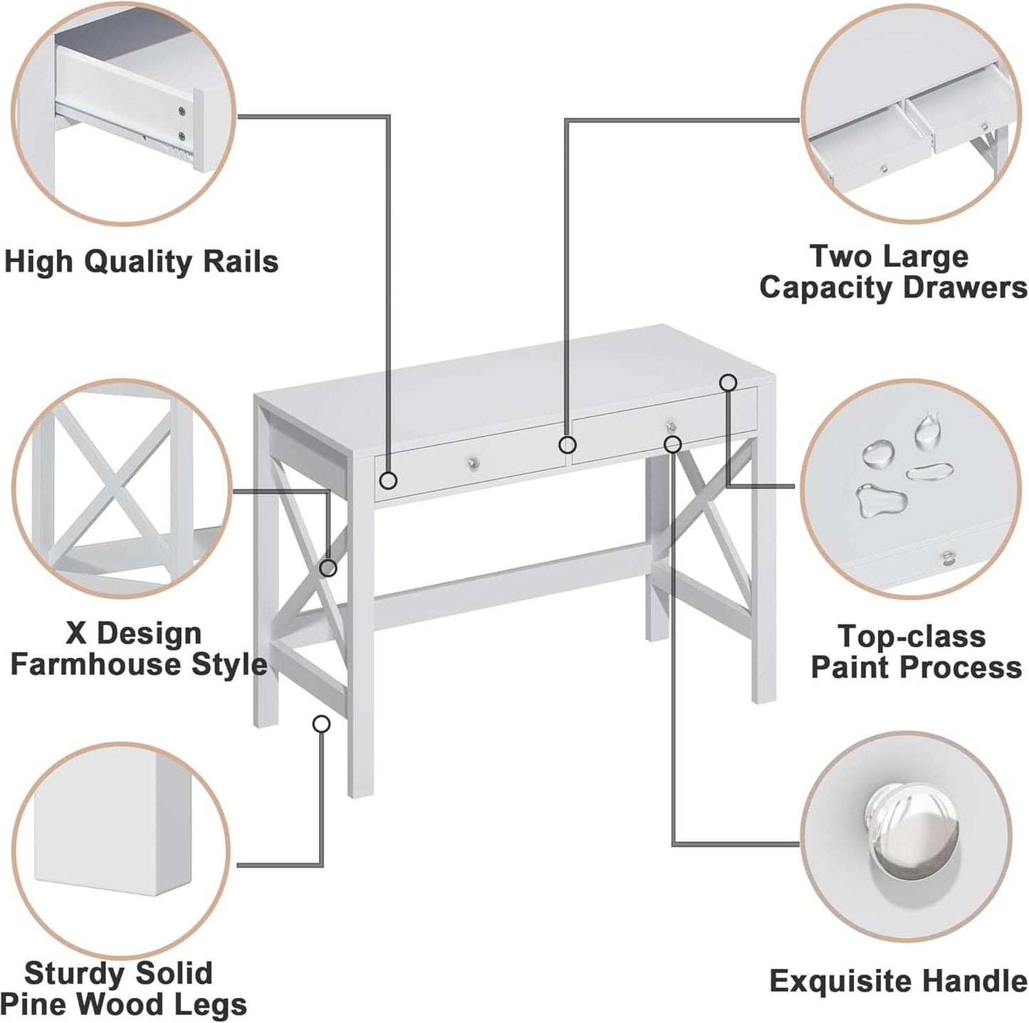 40 Inch White Computer Desk For Home Office Use And Study-4
