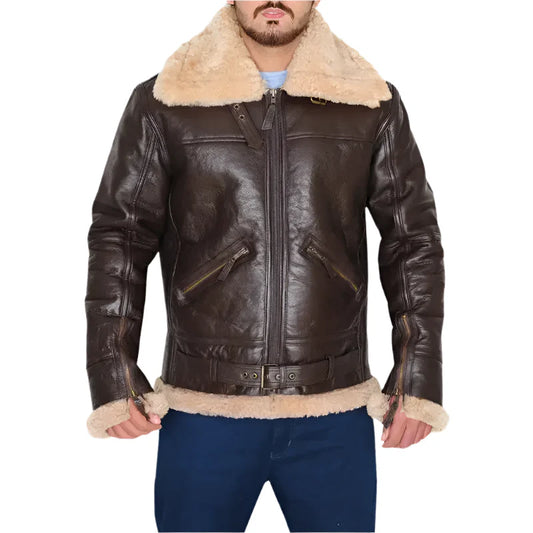 Men’s B3 Brown Shearling Bomber Jacket-1