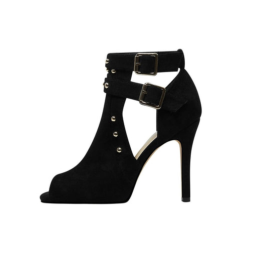 Bad Girl Black Buckle Strap Cutout Boots-1