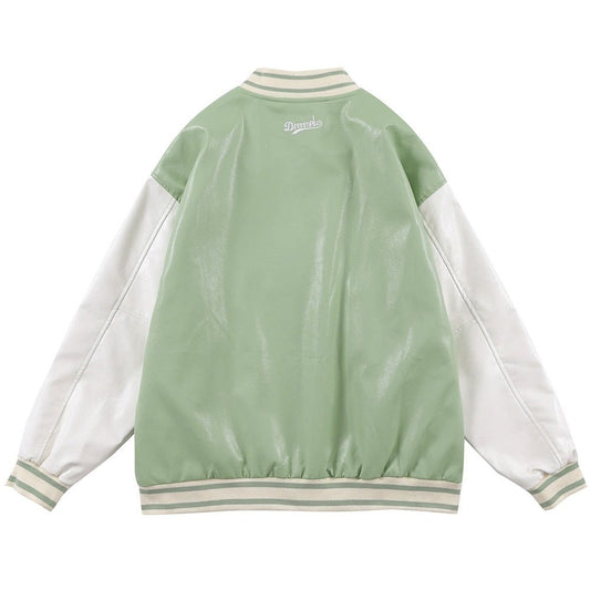 Baseball Jacket Men Retro Color Block Furry Patch Leather Bomber Coat Autumn Baggy High Street College Style Streetwear-1