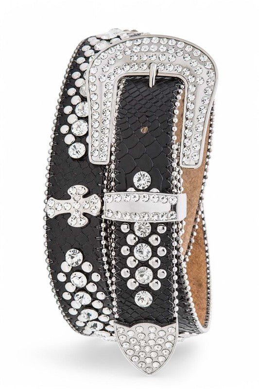 Crystal Cross Leather Western Belt-1