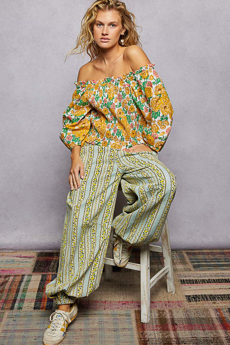 POL Floral Print Off-Shoulder Smocked Blouse-4