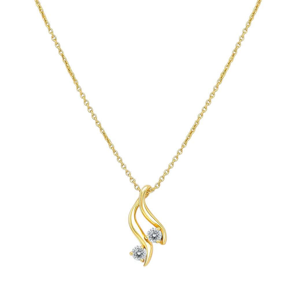 White zircon version on white, two clear stones set along the curved gold tone swirl