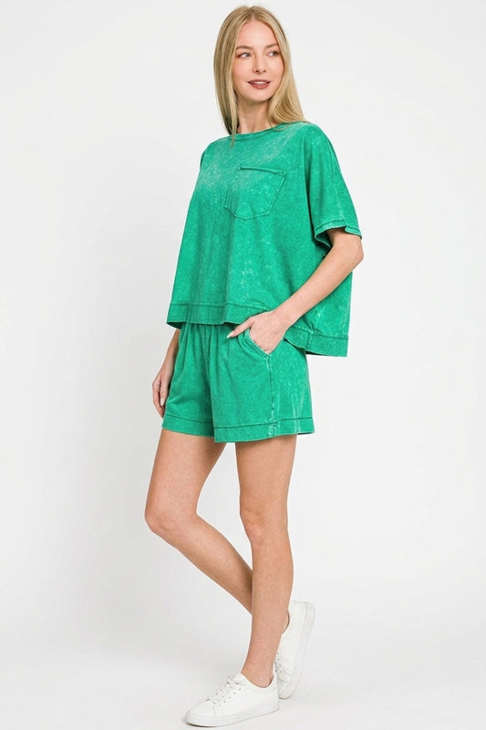 Zenana Acid Washed Oversized Top & Shorts Set-1