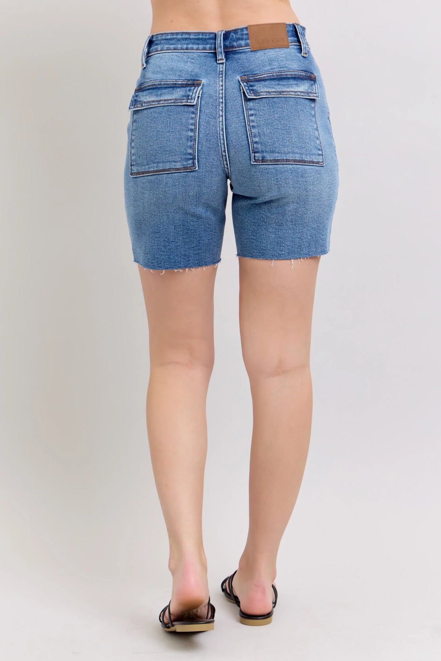 Judy Blue Full Size Mid Rise Bermudas Denim Shorts W/ Back Flap Pockets Plus Size-4