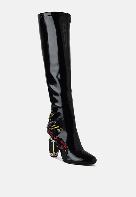 Ecstasy Fantasy Heel Patchwork Knee High Boots-1