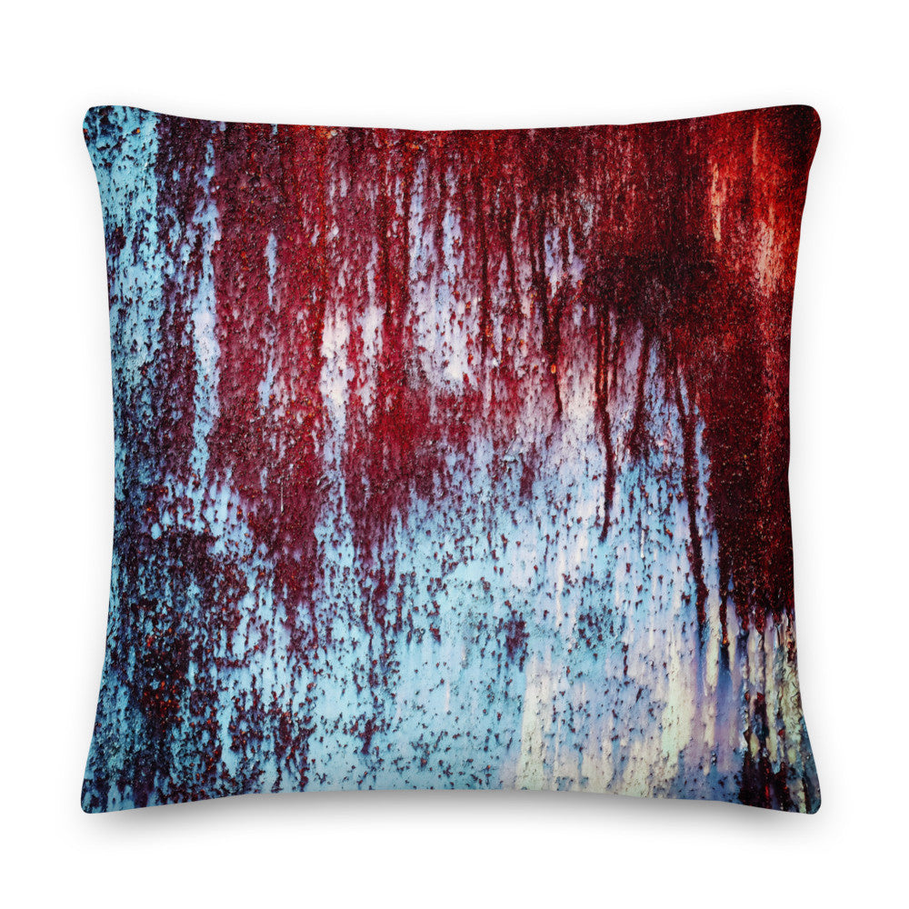Clochard Grunge throw pillow in burnt orange and gold rust texture, linen-feel cover.