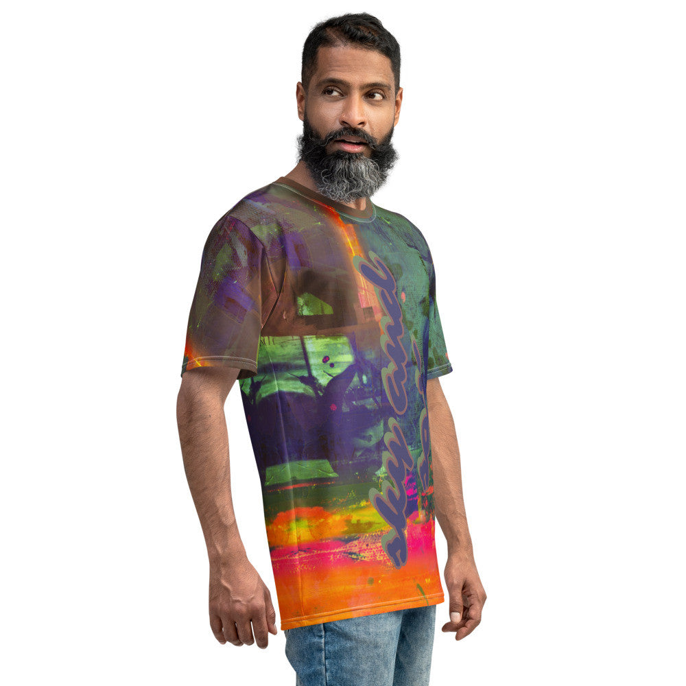 Sky And Soil men's jersey tee in earth and sky tones, printed across the body and the sleeves.