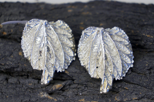 Mulberry Leaf Earrings - Handmade Recycled Silver Statement Jewelry-1
