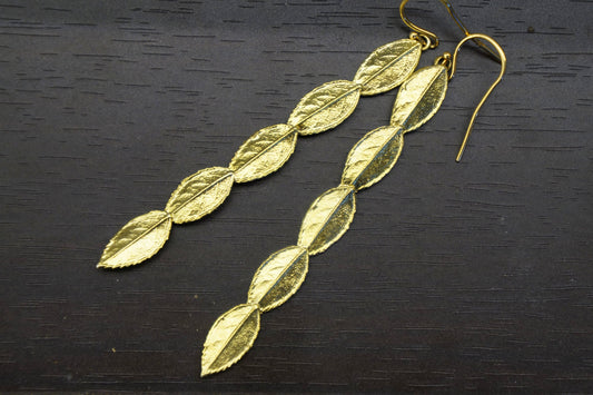Long Rose Leaf Earrings: Sterling Silver - Handmade Nature Design-1