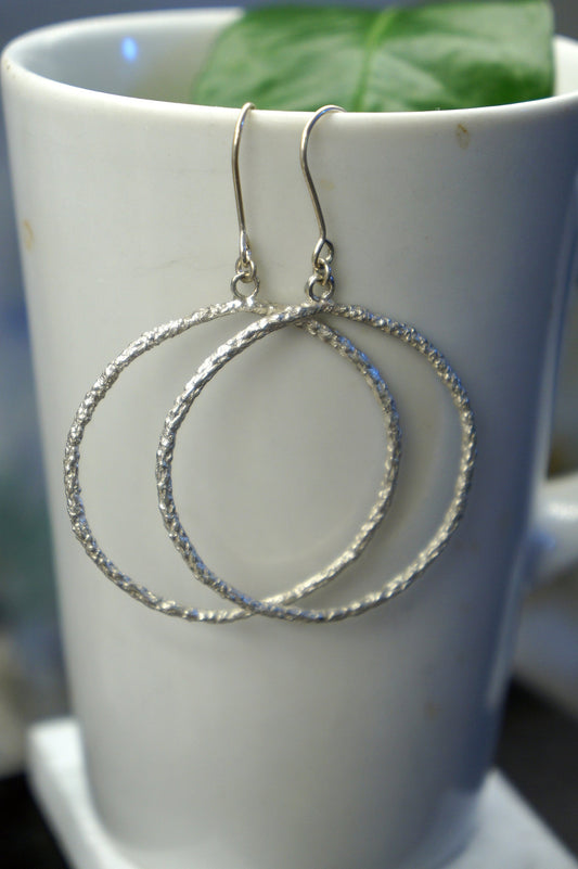 Sterling Silver Hoop Earrings: Nature Botanical Style (Handcrafted, Lightweight)-1
