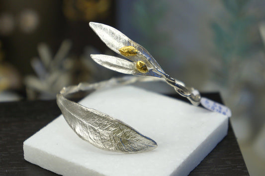 Silver Olive Branch Bracelet, Sterling Silver Jewelry, Adjustable Cuff, Gift for Her, Birthday Gift for Women, Handmade Jewelry-1
