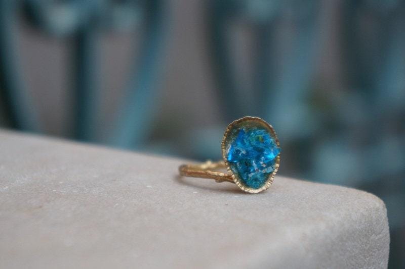 Silver Limpet Shell Ring: Turquoise Blue Accent - Handmade Nature Jewelry-4