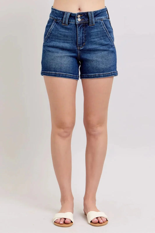 Judy Blue Full Size Double Button Waistband Denim Shorts Plus Size-1