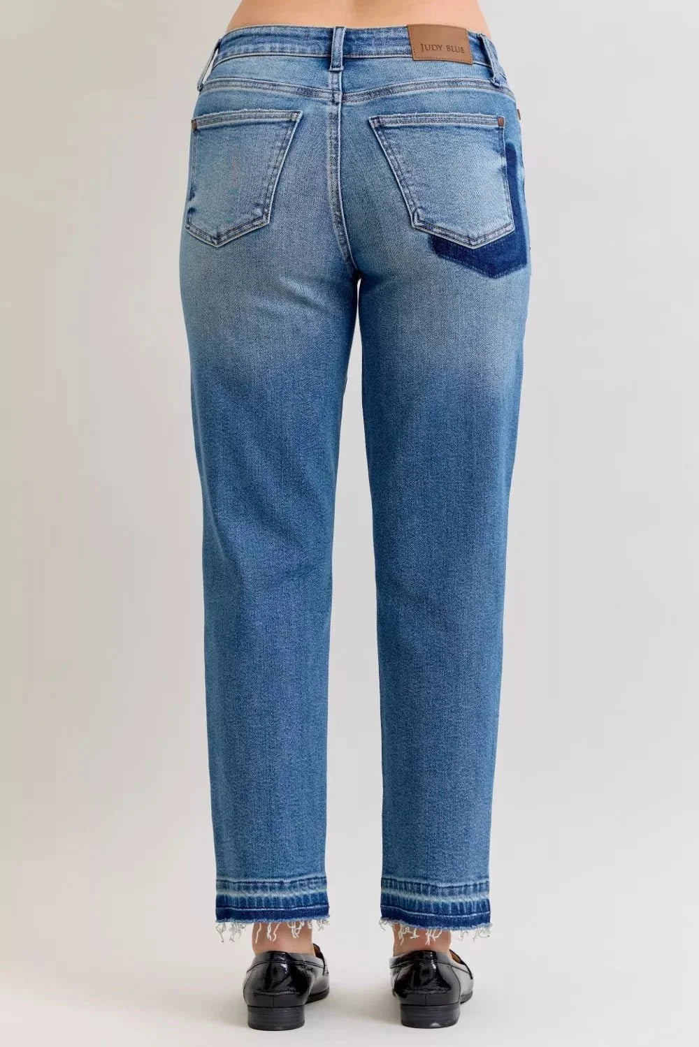 Judy Blue Full Size Mid Rise Bf Patch & Repair Destroy Release Hem Jeans Plus Size-4