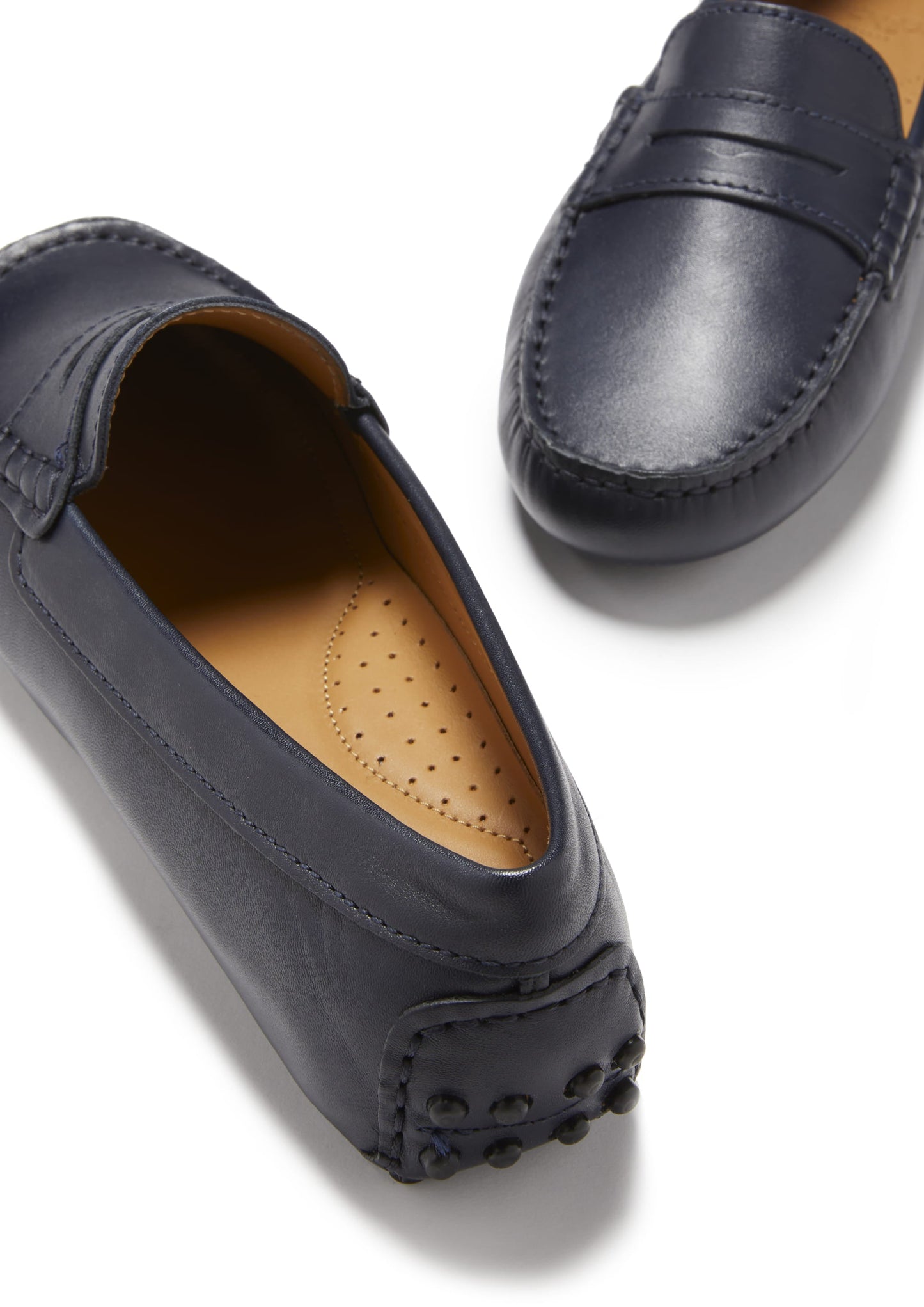 Women's Penny Driving Loafers, navy blue leather-4