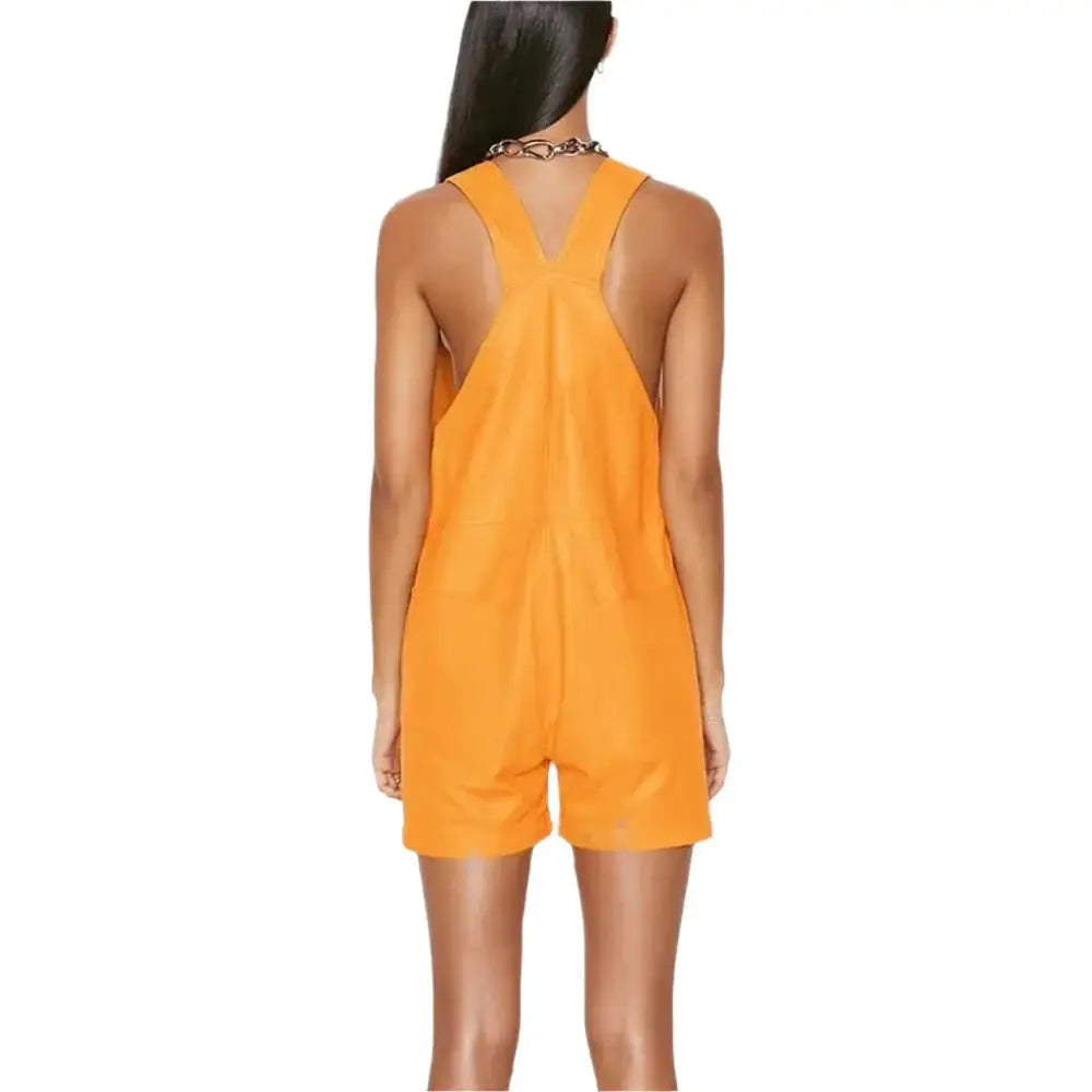 Women's Mango Yellow Leather Overalls-1