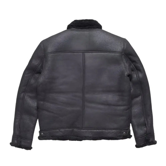 Mens Black Shearling Bomber Jacket-1