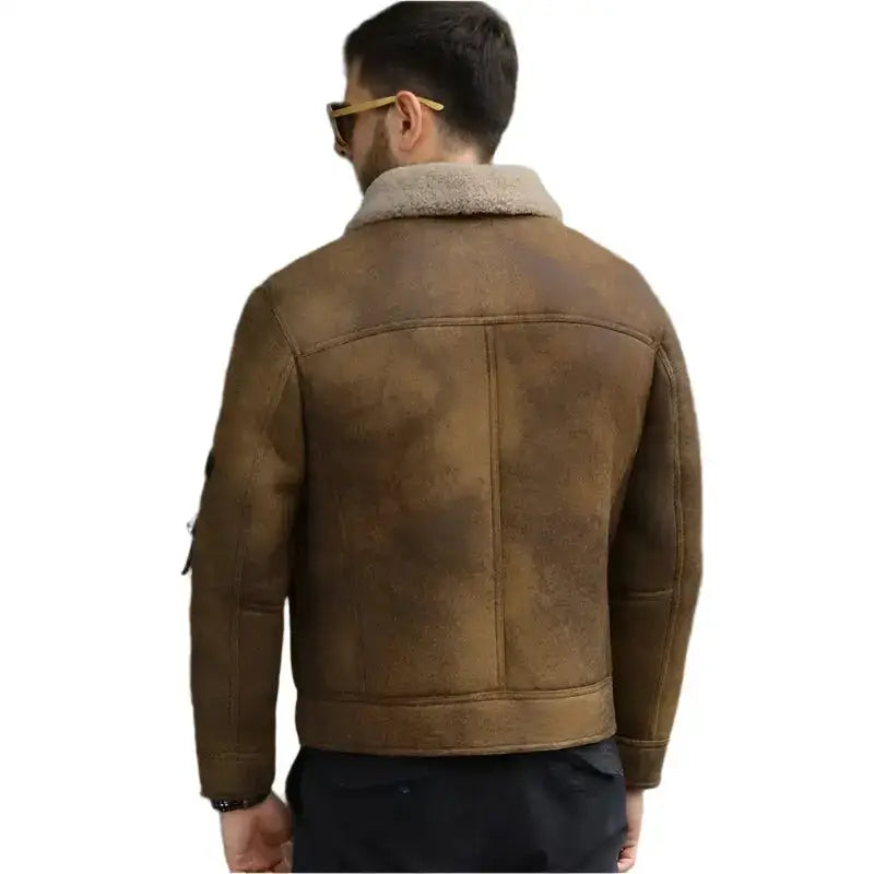 Men’s Brown Shearling B3 Bomber Jacket-3