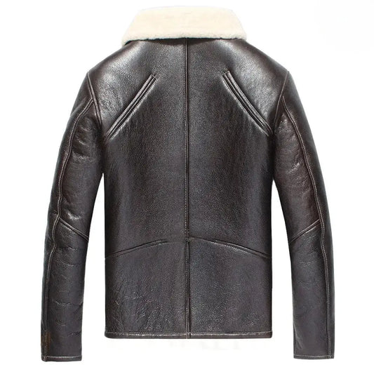 Men’s Dark Brown Shearling Leather Aviator Jacket-1