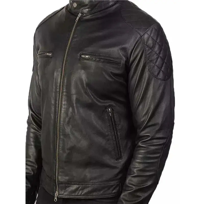 Men’s Quilted Black Leather Biker Jacket-3