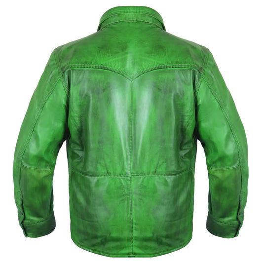 Men's Green Lambskin Leather Shirt-1